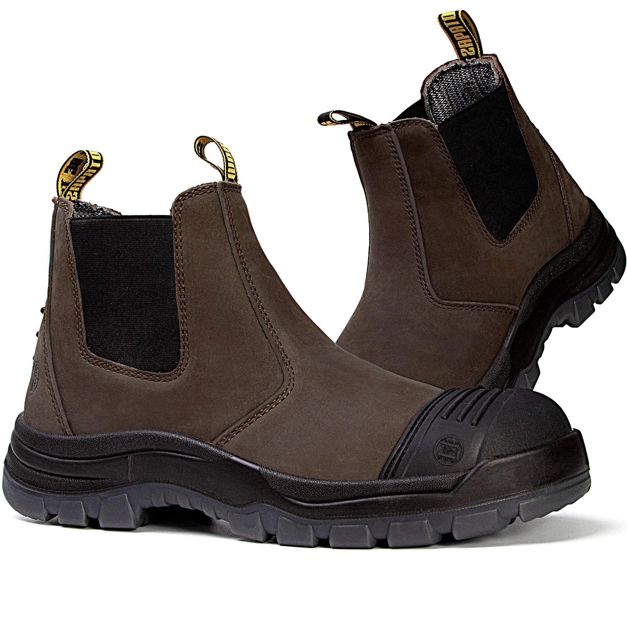 Men's Steel Toe & Soft Toe Waterproof Work Boots - Slip Resistant, Static Dissipative Safety Shoes for Construction & Outdoor Work (Dark Brown) - Ideal for Electricians, Warehouse Workers & Industrial Jobs