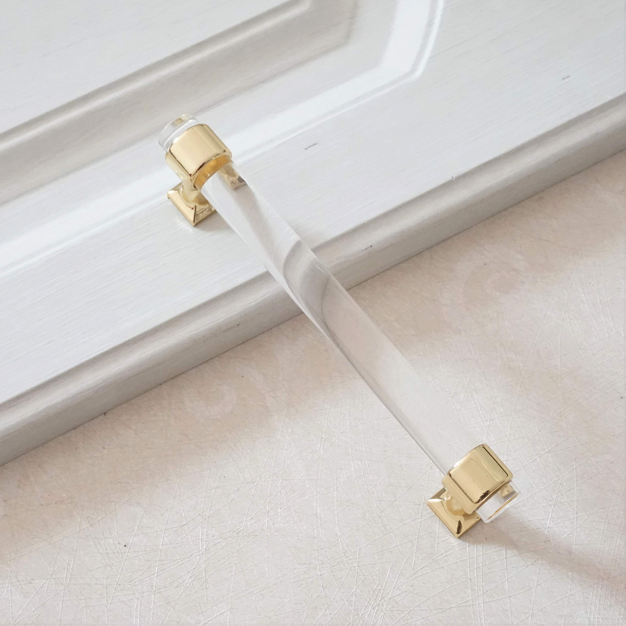 LBFEEL 5 Inch Gold Acrylic Cabinet Pulls - Glass Look Lucite Drawer Handles for Dresser & Cabinets (128mm) - Perfect for Modern Home & Office Furniture Upgrade