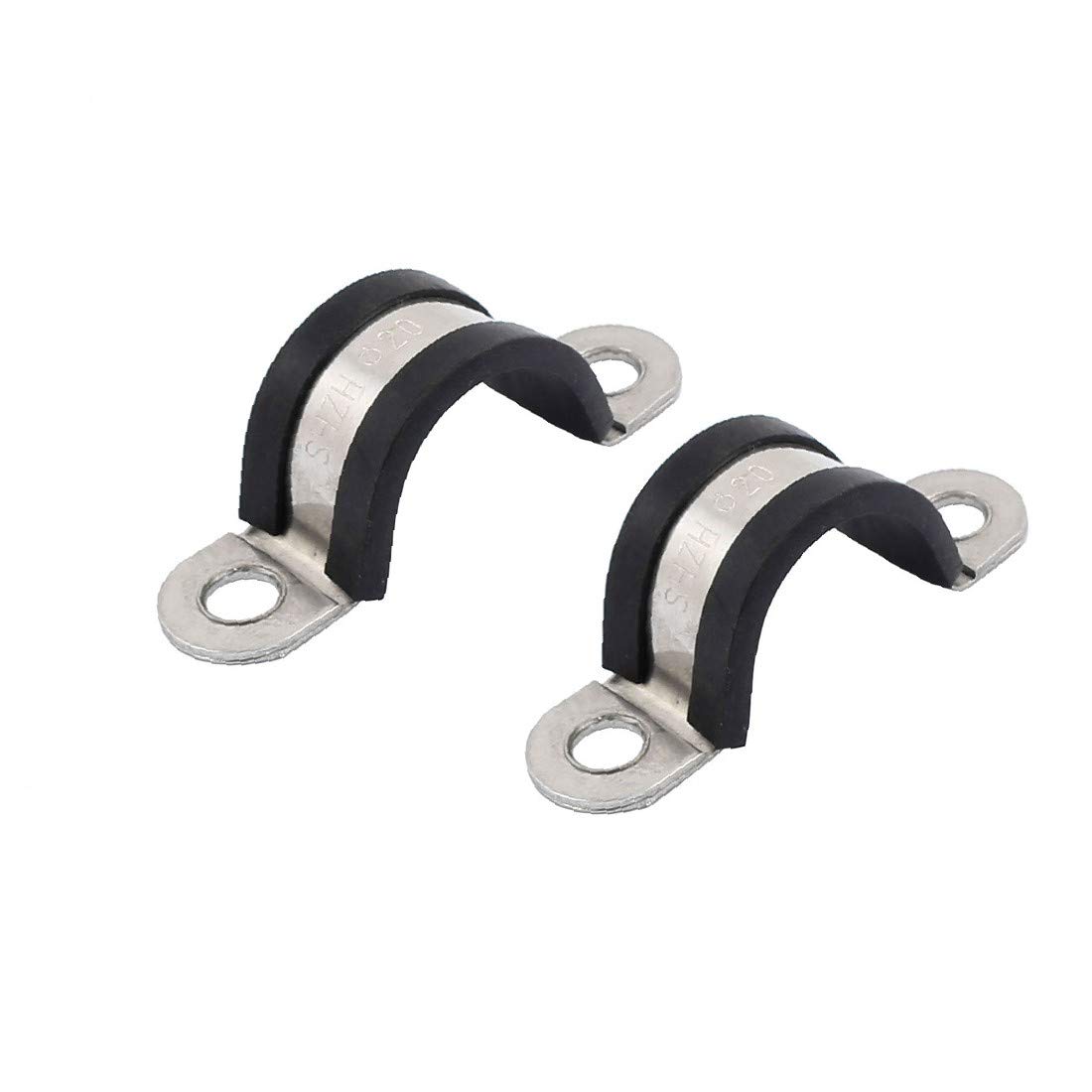 X-DREE 2Pcs 20mm Diameter Rubber Lined U-Shaped Stainless Steel Hose Pipe Clamps for Cable & Tubing - Heavy Duty Fasteners for Automotive, Plumbing & Marine Applications