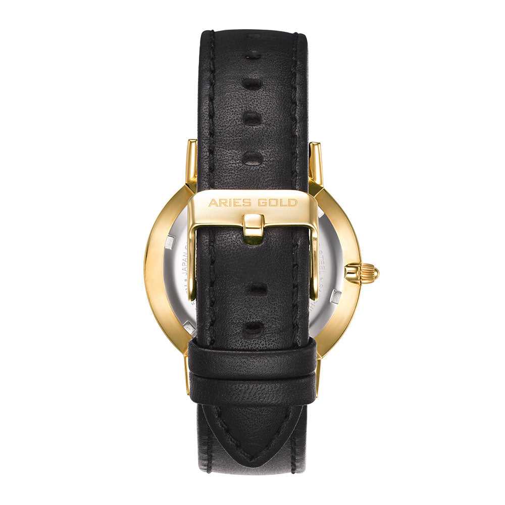 ARIES GOLD URBAN SANTOS G 1022 G BK Black Leather Strap Men's Watch - Luxury Dress Watch for Business & Formal Occasions