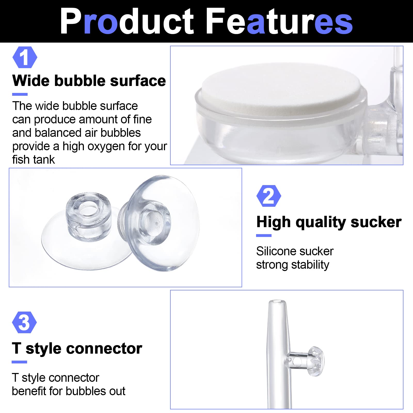 2 Pack Quiet Aquarium Air Stone Kit for Fish Tanks - Nano Bubble Diffuser with Air Pump, Control Valve & Suction Cups | Oxygenation for Small to Medium Aquariums, Betta Fish Tanks, Hydroponics & Pond Aeration