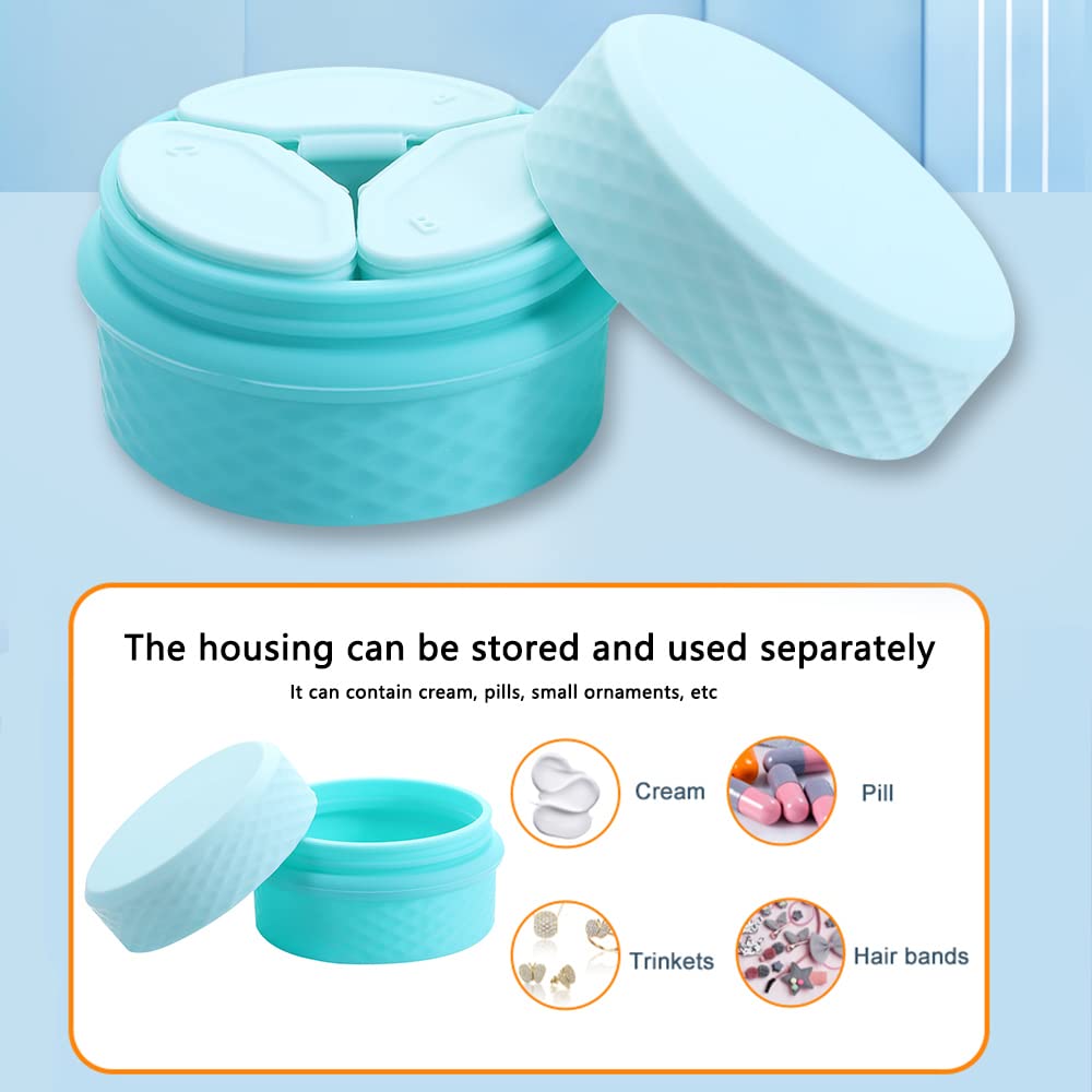 Refillable Travel Makeup Containers with Spoon - Portable Empty Jars for Toiletries, Shampoo, Lotion, Pills & Trinkets (Blue with Protective Box) - Perfect for Air Travel, Gym Bag & Home Organization
