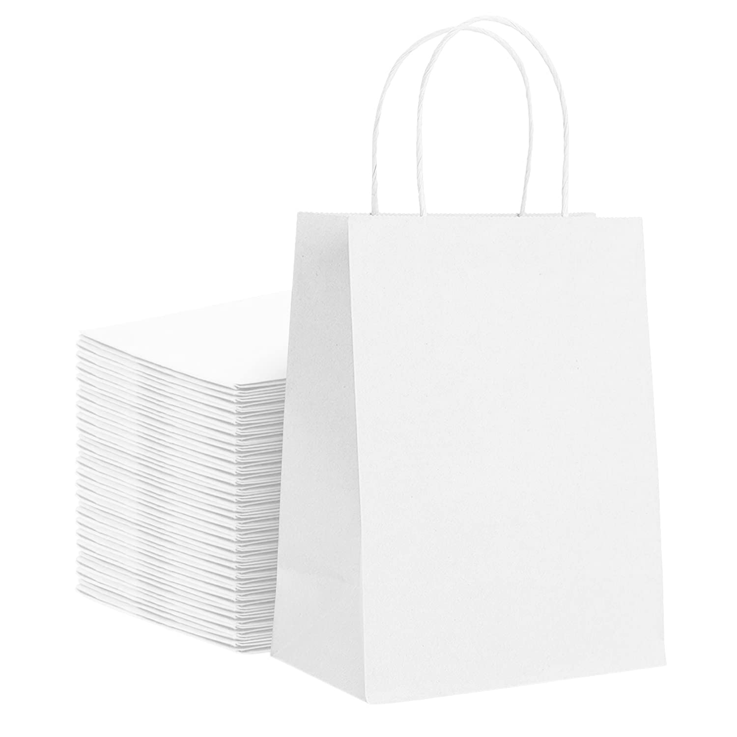 Eco-Friendly Kraft Paper Bags with Twisted Handles - 10x5x13 Inches Bulk Pack (25 Count) | Multi-Use White Solid Print Gift Bags for Retail, Parties, Weddings & Eco-Conscious Packaging
