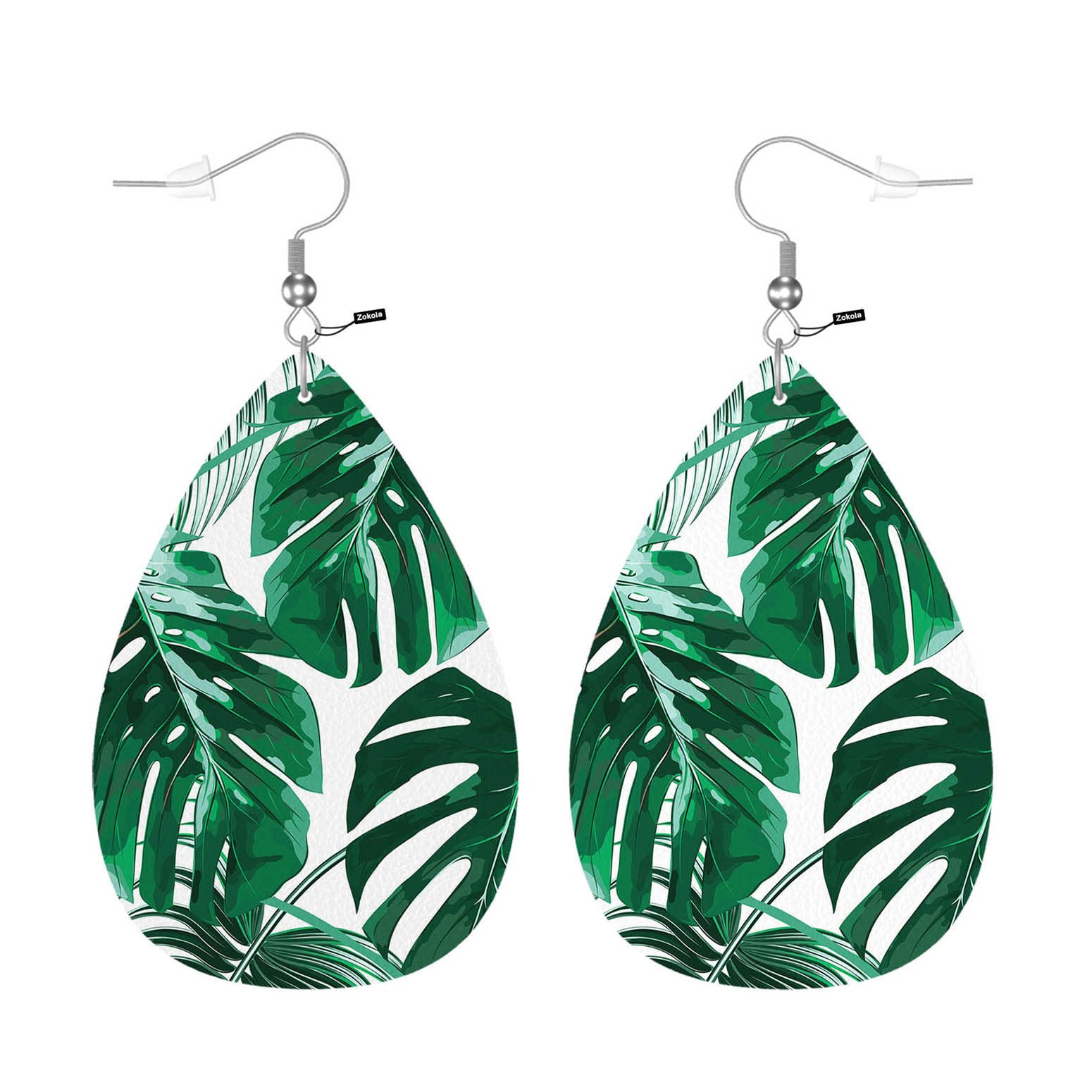 Zokola Tropical Palm Leaf Faux Leather Dangle Earrings for Women - Stylish Jungle-Themed Teardrop Charm Party Jewelry (Green) | Perfect for Beach Vacations, Summer Festivals & Boho Fashion