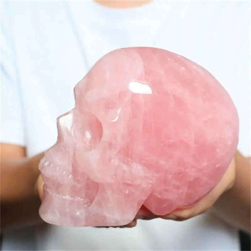 Natural Rose Quartz Hand Carved Skull - Pink Crystal Gemstone for Reiki Healing, Meditation & Spiritual Decor | Unique Gift for Yoga Practitioners & Energy Workers