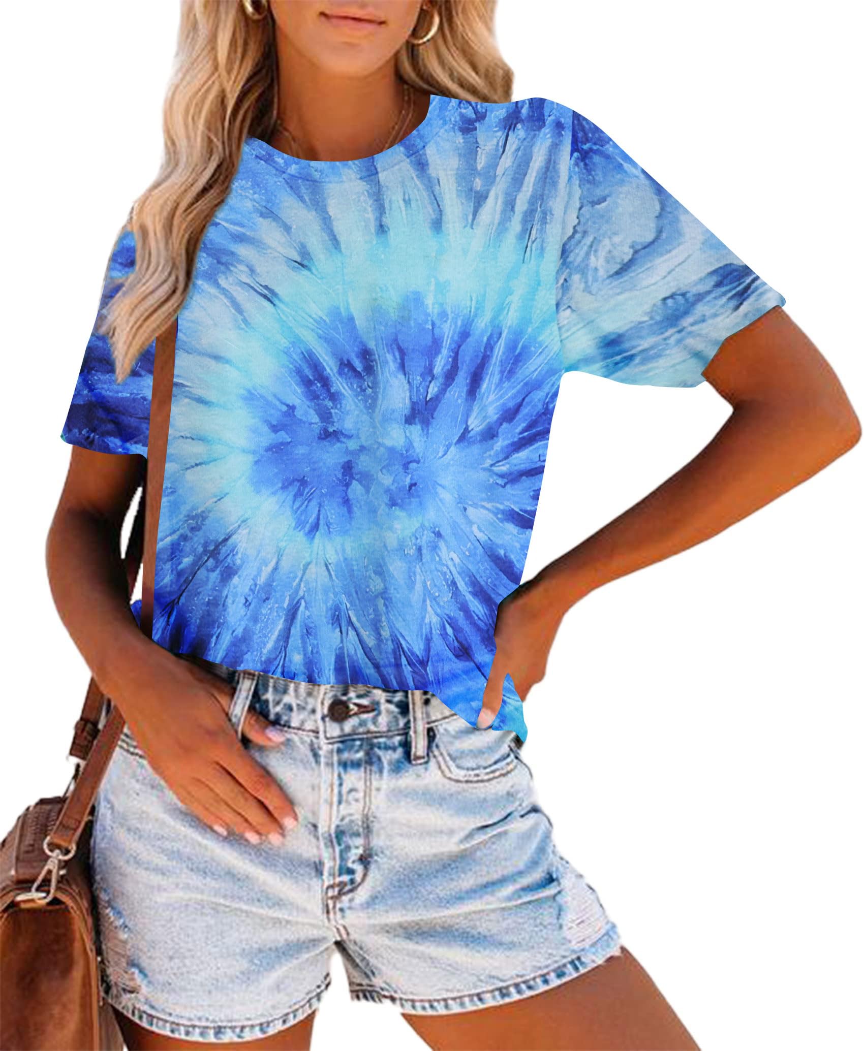 Vibrant Tie Dye T-Shirts for Women | Colorful Rainbow Print Short Sleeve Casual Tops | Perfect for Summer Festivals, Beach Outings & Boho Style