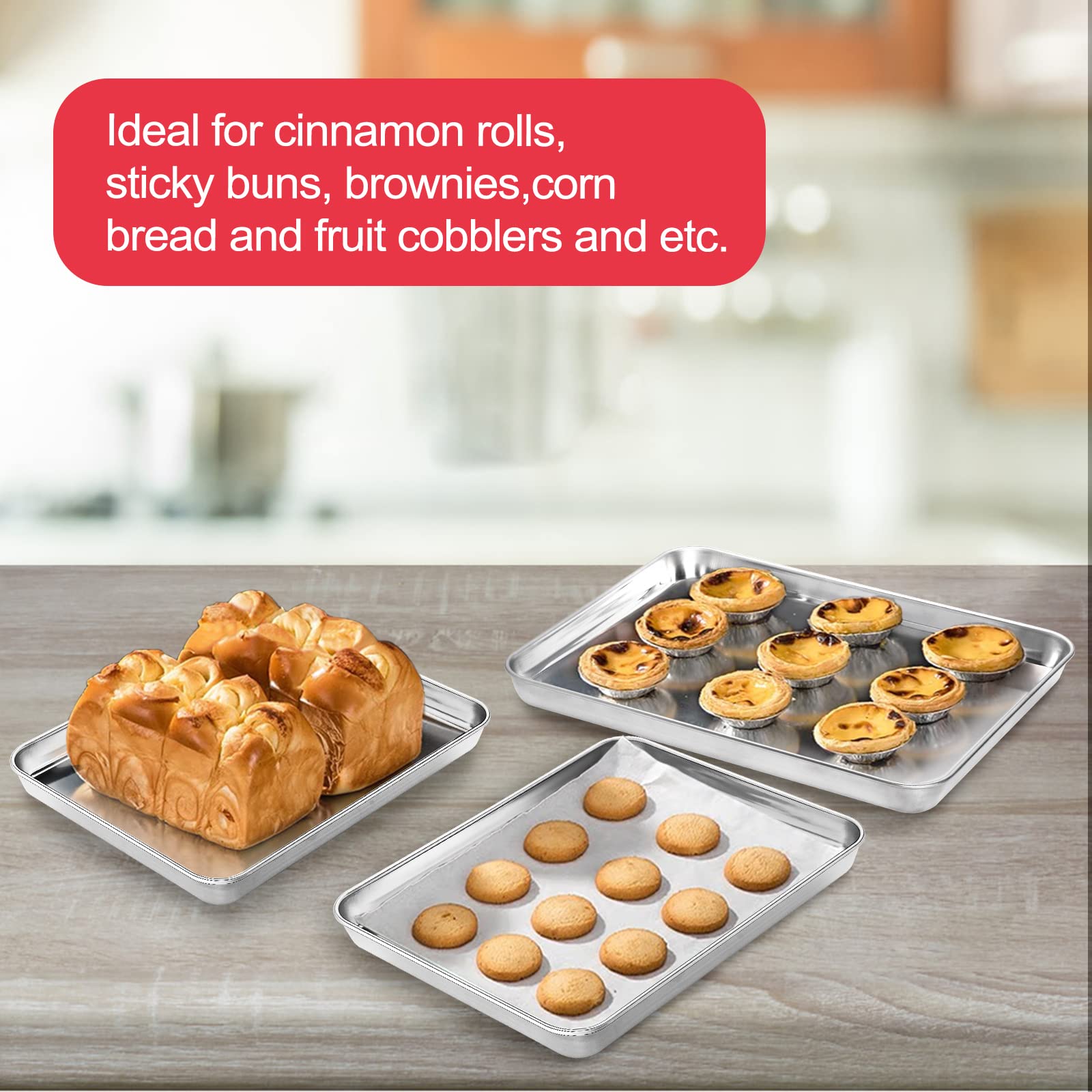 4-Piece Stainless Steel Cookie Baking Sheets Set - Non-Stick, Dishwasher Safe & Easy Clean Toaster Oven Pans for Cookies, Pizza & Pastries - Perfect for Home Baking, Restaurants & Commercial Kitchens