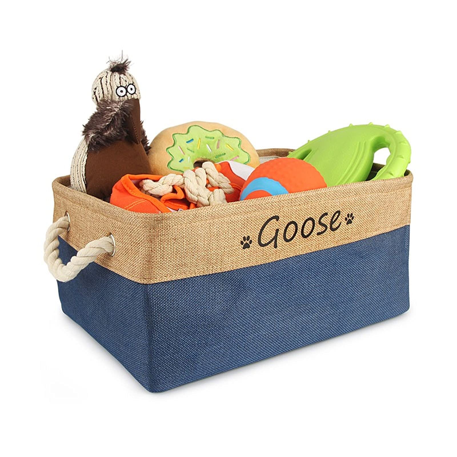 **Personalized Dog Toy Basket with Name - Paw Print Pet Food Storage Container & Dog Toy Organizer - Small Dog Toy Box for Puppy Supplies (36X27X17cm) - Perfect for Pet Room Decor & Dog Gift Ideas**