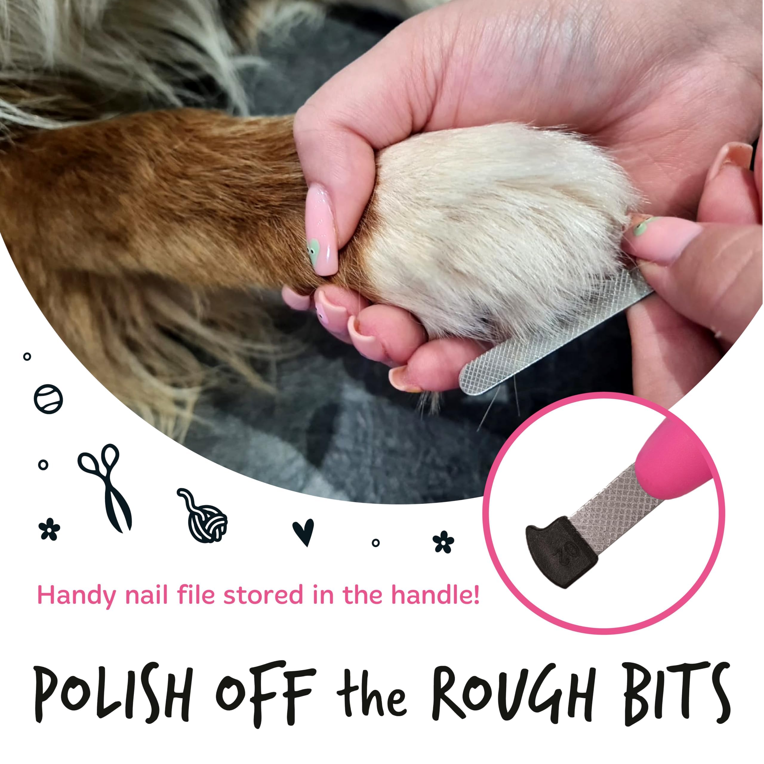 BUGALUGS Dog & Cat Nail Clippers with Safety Guard - Professional Pet Nail Trimmer & File for Dogs, Cats, Puppies & Kittens - Medium to Large Pet Grooming Supplies for Safe At-Home Nail Care