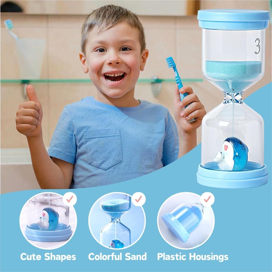 Unbreakable 3-Minute Plastic Hourglass for Kids - Shark in Blue Macaron Color, Fun Toothbrush Timer | Perfect for Bathroom, Kids' Dental Care & Learning Time Management