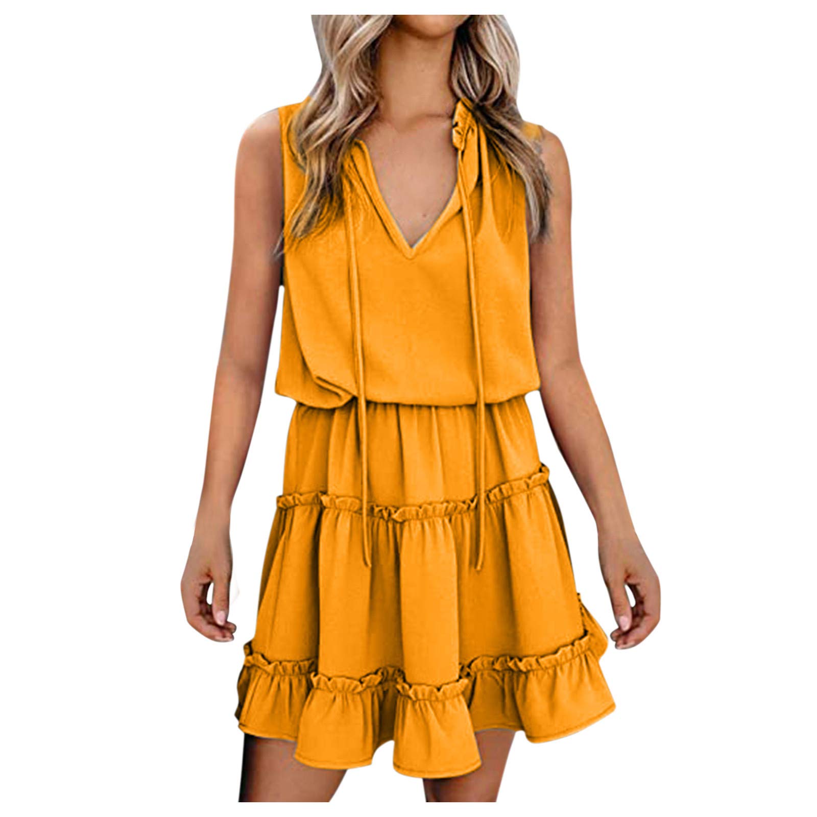 SHOPESSA Women's Ruffle Sleeveless Tank Dress - Solid Color Summer Beach Dress for Vacation, Party, and Casual Wear