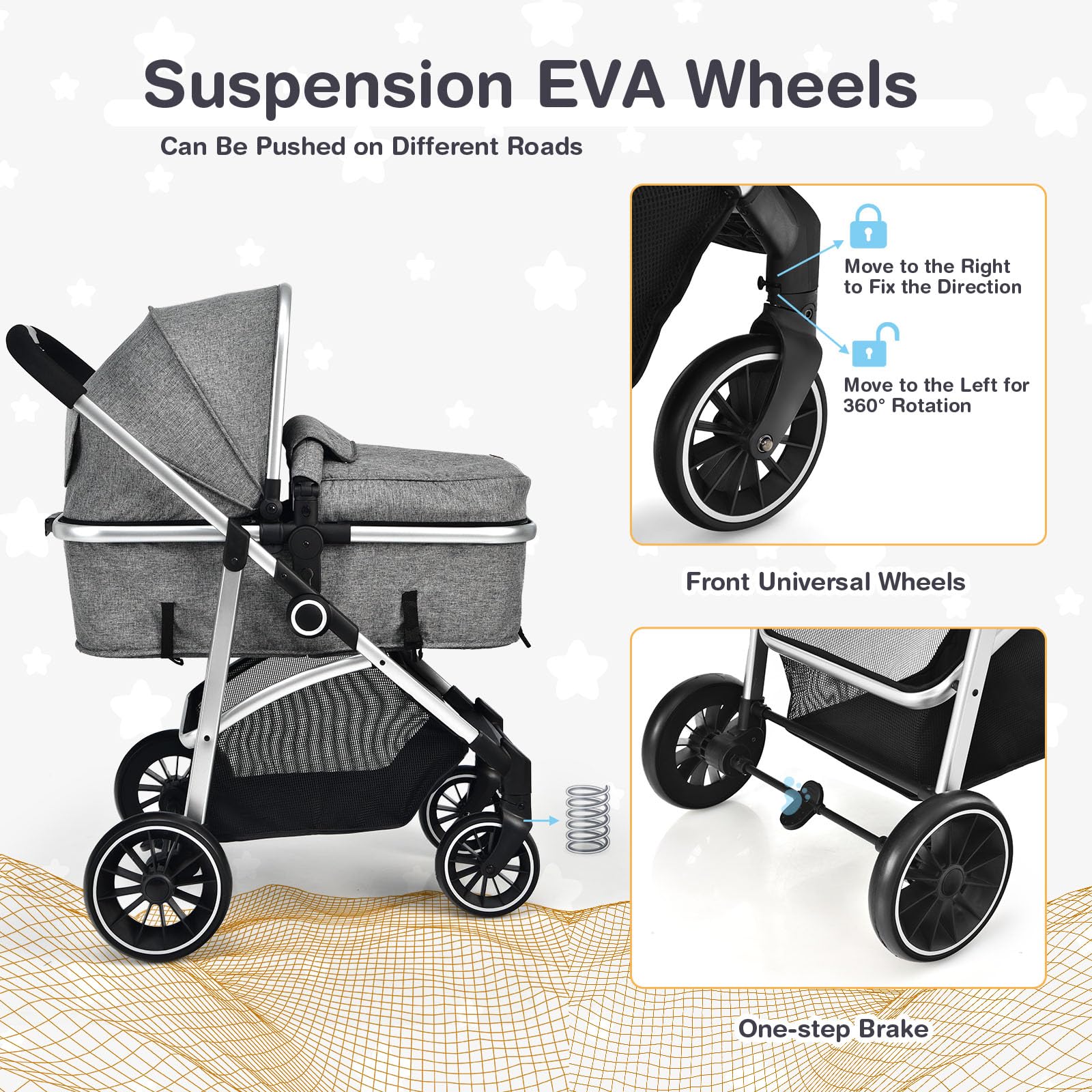 BABY JOY 2-in-1 Convertible Baby Stroller - Reversible Seat, Adjustable Canopy & Backrest, Removable Footmuff for Newborn to 3 Years (0-36 Months) | Lightweight Foldable Travel Stroller for Shopping, Park & Daily Use | Gray