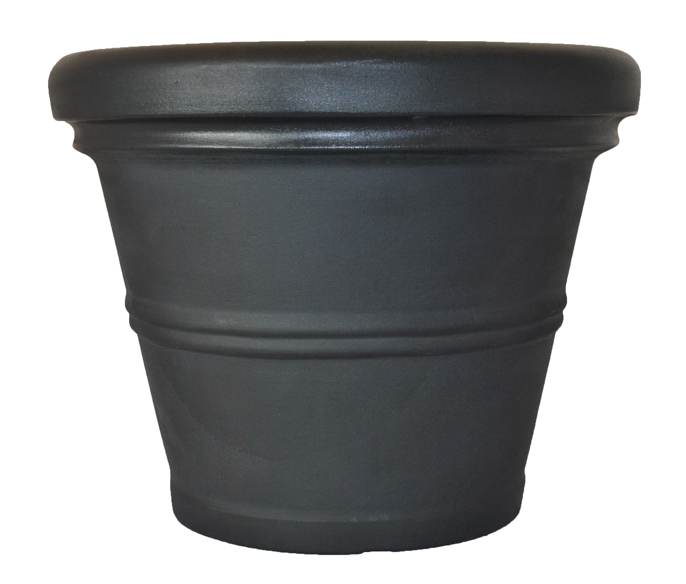 Tusco Products RR155BK Classic Rolled Rim Garden Planter - 15.5 Inch Black Flower Pot for Outdoor Plants, Indoor Decor, Patio, Balcony & Garden Decorations
