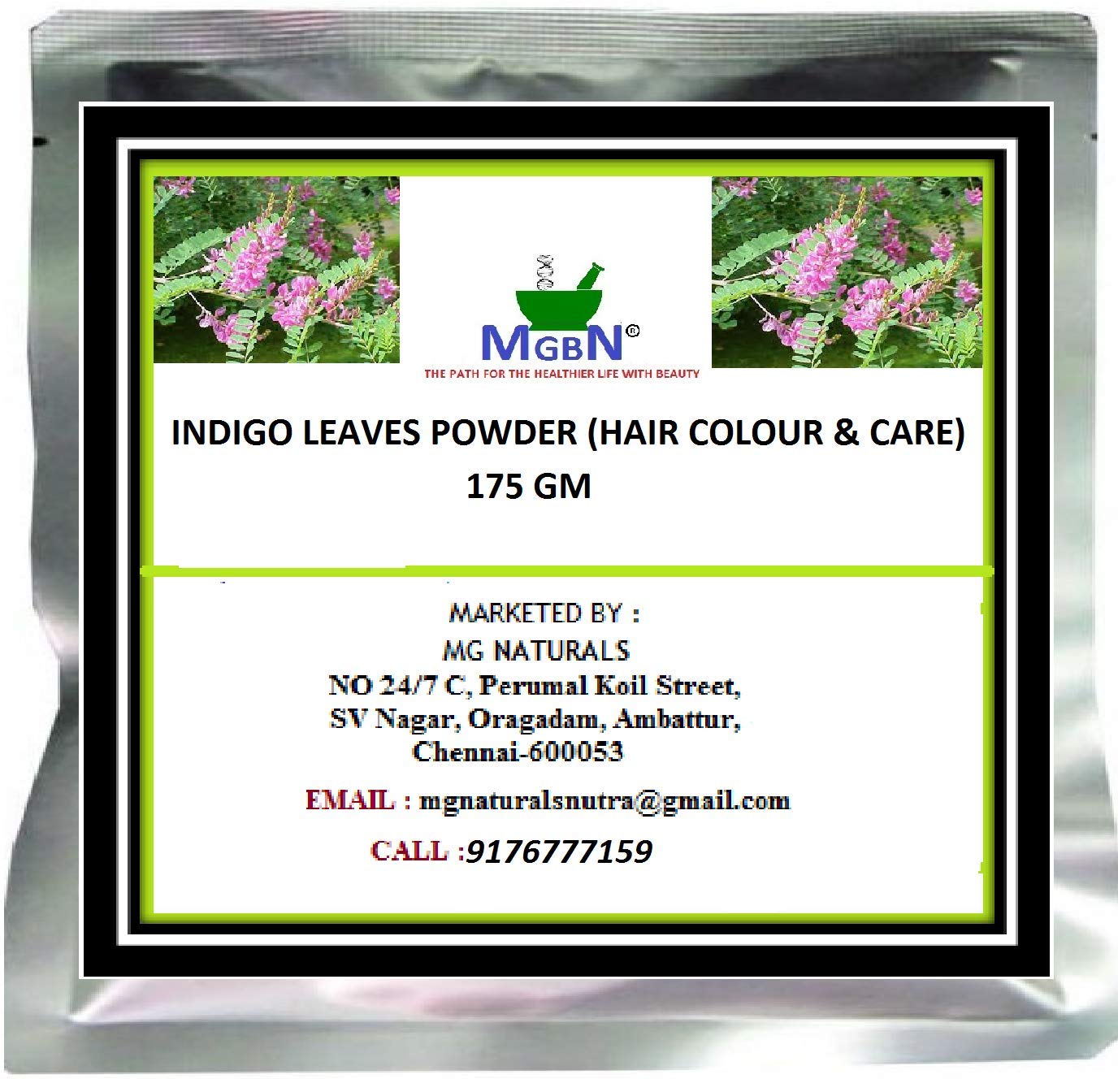 Organic Indigo Leaves Powder for Natural Hair Color & Care - 175g | Safe Herbal Dye for Gray Coverage, Conditioning & Scalp Health | DIY Hair Coloring at Home