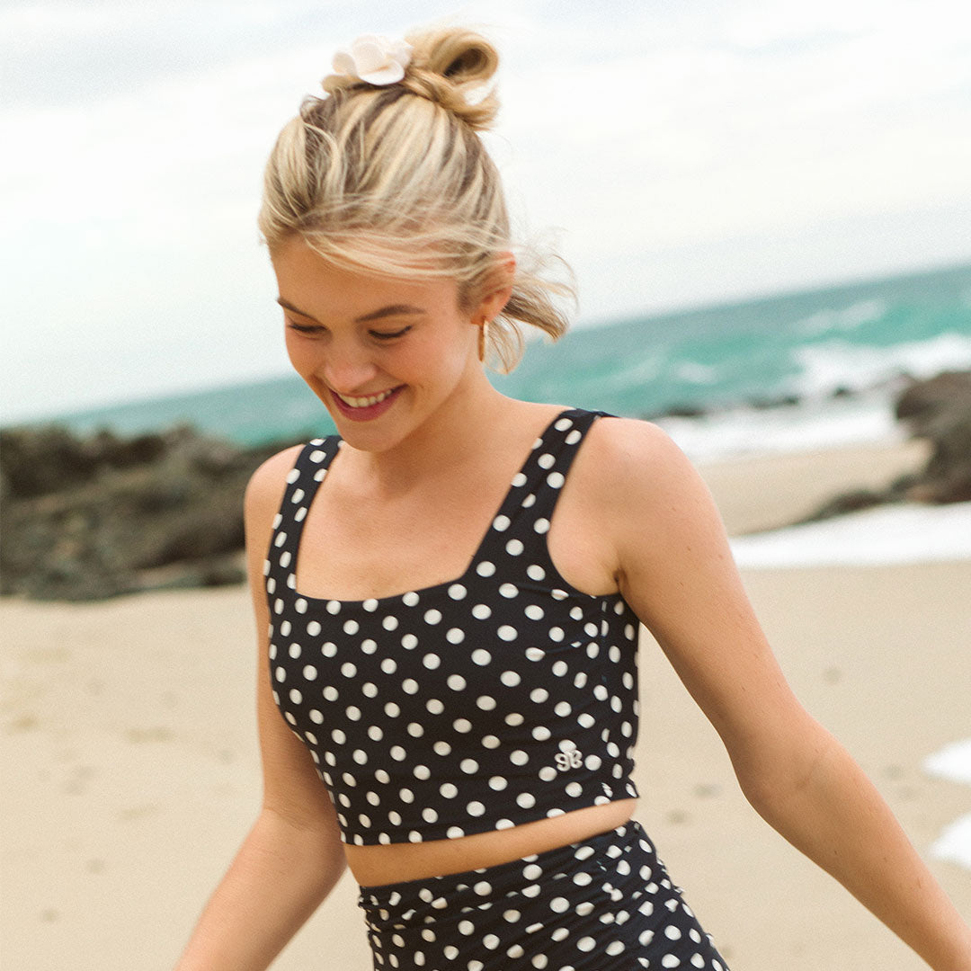 Black Polka Dot Olivia Swim Crop Top - Stylish Women's Swimwear for Beach, Pool & Summer Vacations