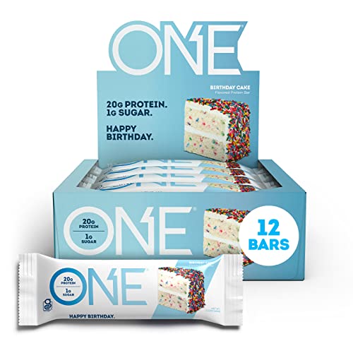 ONE Protein Bars - Birthday Cake Flavor | 20g Protein, 1g Sugar | Gluten Free, Low Carb, Keto Friendly Snack | New Improved Recipe | 2.12oz Bars (12 Pack) - Perfect for Post-Workout Recovery, Weight Loss & On-the-Go Healthy Snacking