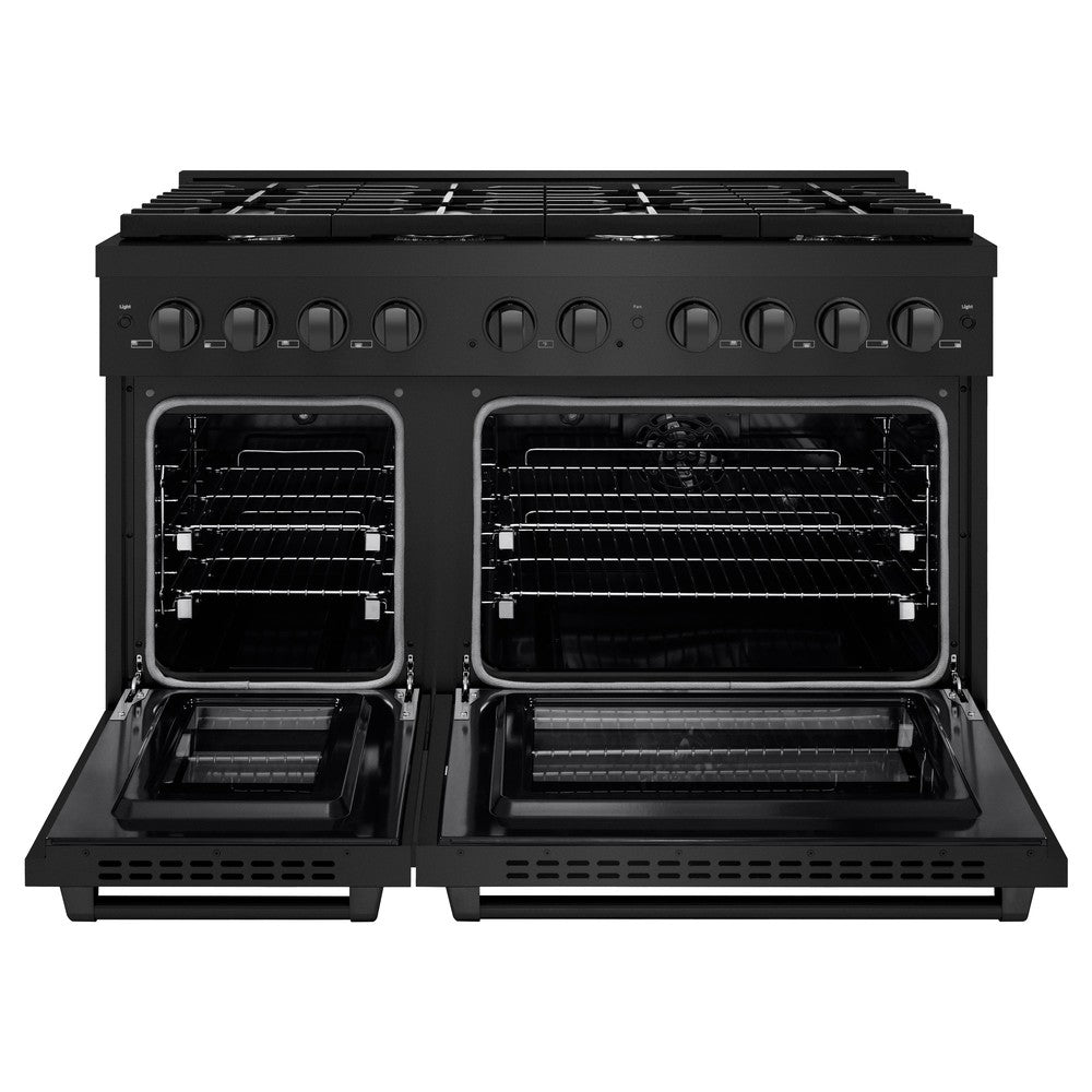 ZLINE 48-inch 6.7 cu.ft Black Stainless Steel Dual Fuel Range - 8 Burner Gas Cooktop & Double Oven (Model SDRB 48) | Professional Kitchen Appliance for Home Chefs & Cooking Enthusiasts