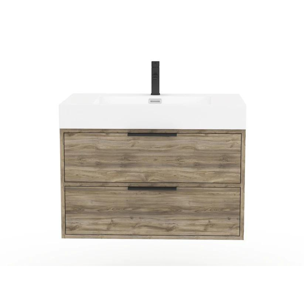 Cutler Savoy 30-Inch Modern Wall Mount Bathroom Vanity with Chiffon Finish - Space-Saving Design for Small Bathrooms & Powder Rooms