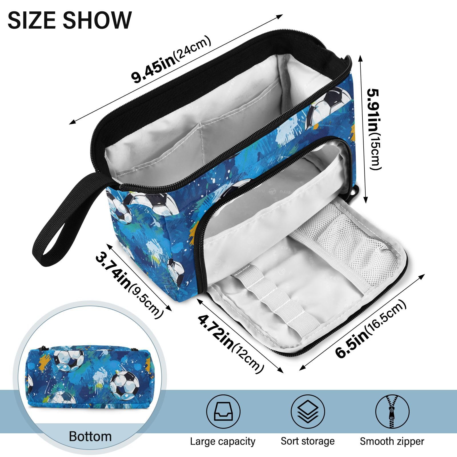 Premium Soccer-Themed Large Capacity Pencil Case with Zipper - Aesthetic School Supply Organizer for Students, Teens & Adults | Perfect for Sports Fans, School, Office & Travel
