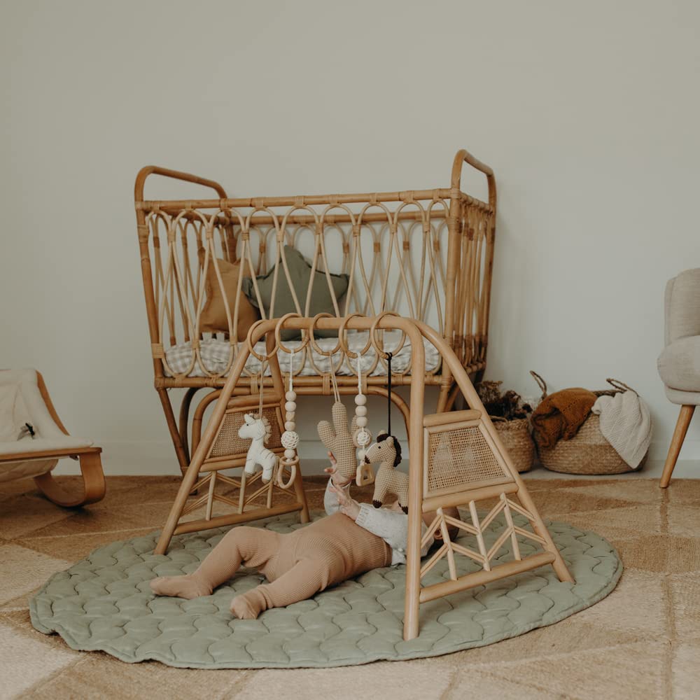 Frankie Lane French Linen Reversible Baby Playmat - Soft Round Padded Nursery Rug for Infants & Toddlers | Tummy Time Mat, Playroom Floor Mat for Boys & Girls | Indoor Activity Mat for Crawling & Play (Sage Green)