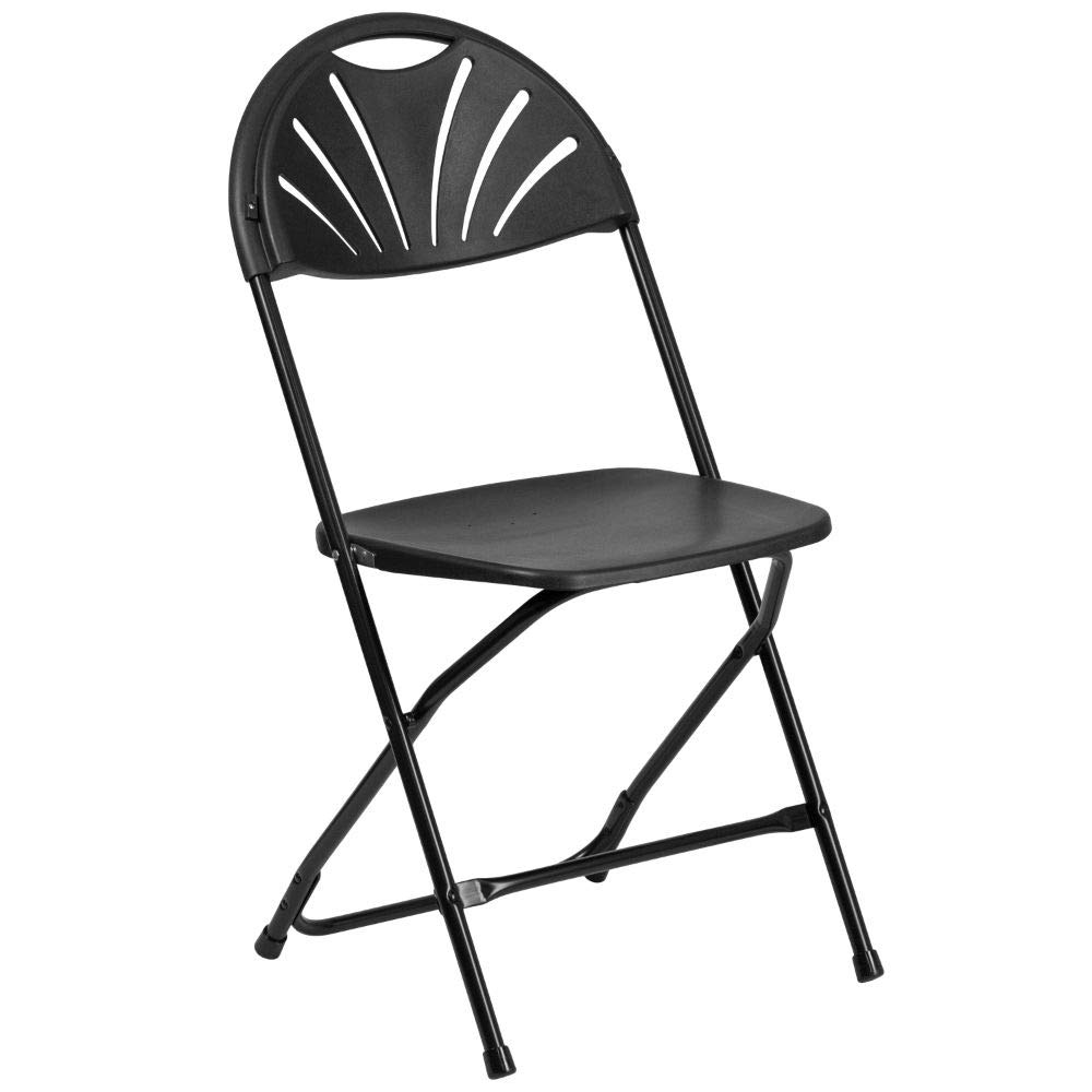 Flash Furniture 2-Pack HERCULES Series 650 lb Capacity Black Plastic Fan Back Folding Chairs - Heavy Duty Stackable Chairs for Outdoor Events, Parties, and Temporary Seating