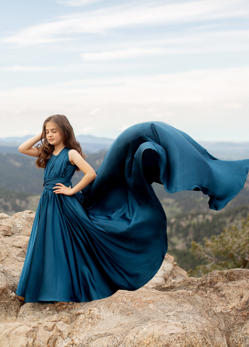Junie Impact Dress in Deep Ocean - Stylish Women's Flowy Midi Dress for Casual Wear, Office & Summer Outings