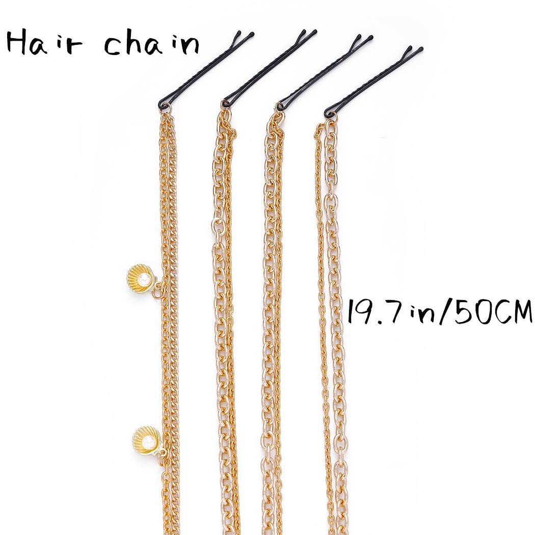 Gold Pearl Hair Extension Chain with Punk Shell Headpiece - Boho Tassel Conch Hair Accessories for Women & Girls (Pack of 4) | Perfect for Music Festivals, Beach Parties & Boho Weddings