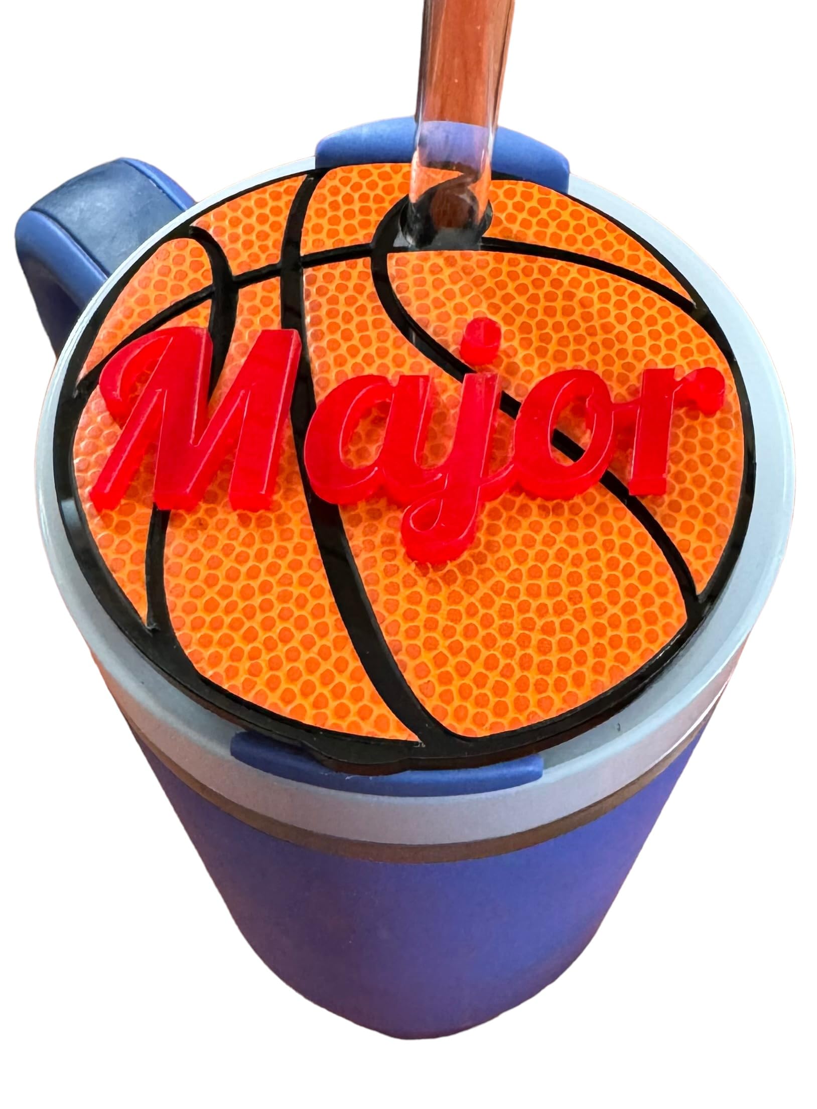 Custom Stanley Tumbler Name Plates - Personalized 20/30/40oz Cup ID Tags - Colorful Sports-Themed Lid Toppers (Basketball Design) - Perfect for Stanley Cup Accessories, Office Gifts & Sports Fan Merchandise