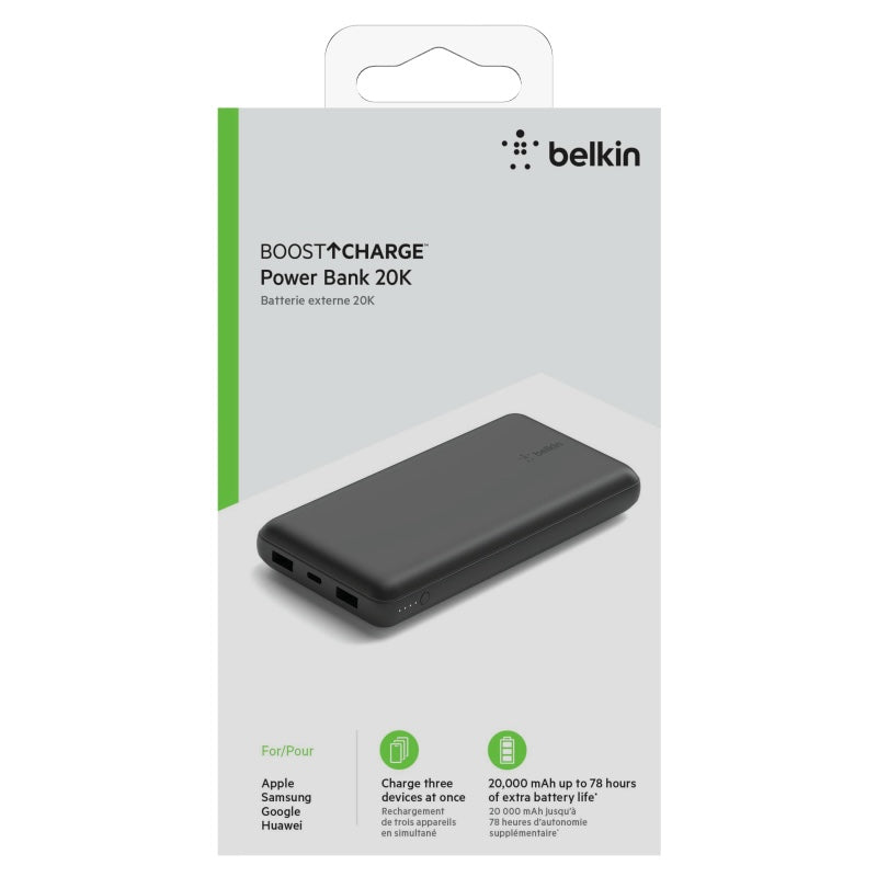 Belkin 20000mAh Portable Power Bank with USB-A & USB-C Ports - Fast Charging for iPhone, Android, Samsung - Perfect for Travel, Camping & Emergency Backup