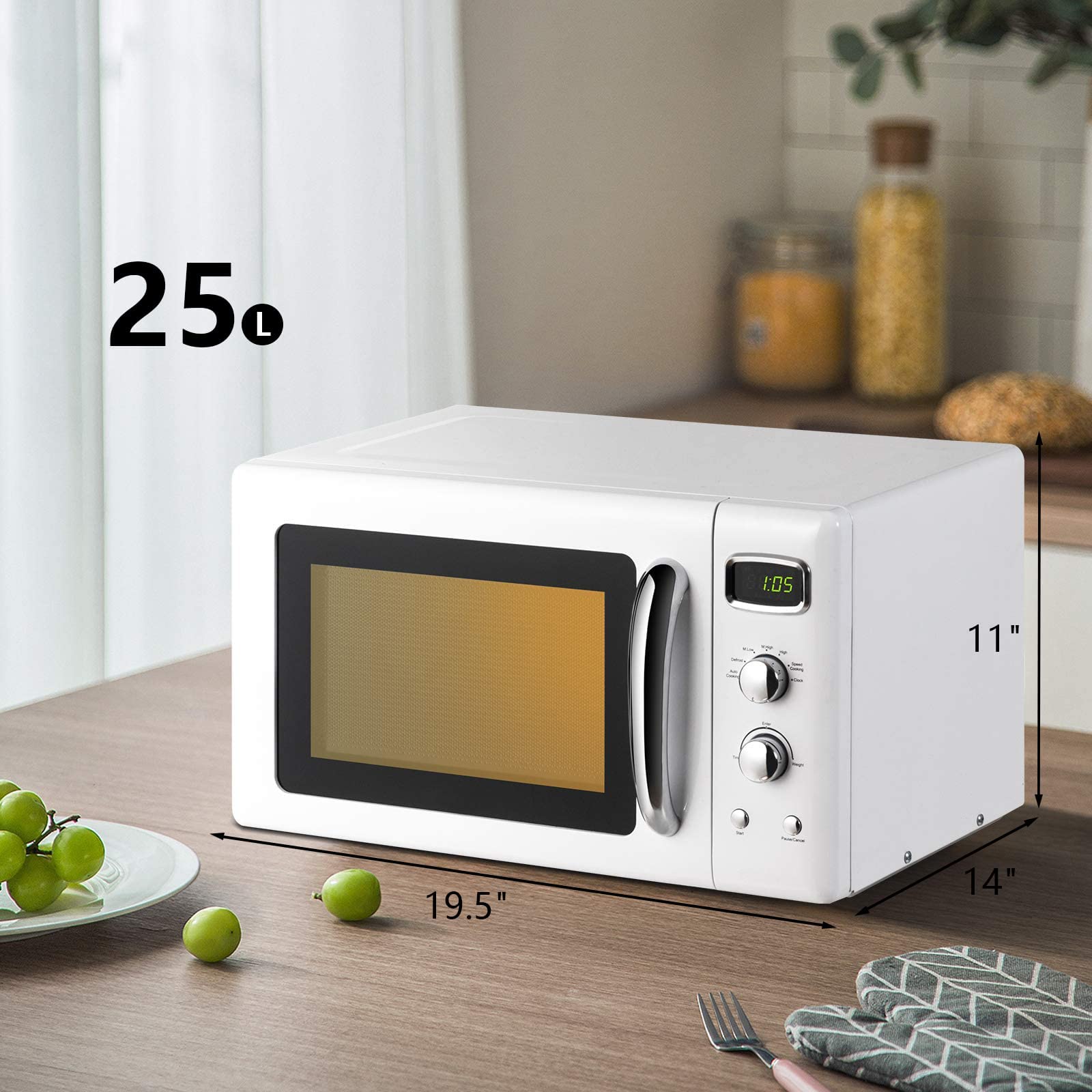 ARLIME Retro Microwave Oven - 900W Compact Countertop Microwave with Defrost, Auto Cook & Child Lock | 0.9 Cu.Ft Stainless Steel Interior, LED Display & Easy-Clean Design | Perfect for Dorms, Offices & Small Kitchens | ETL Certified