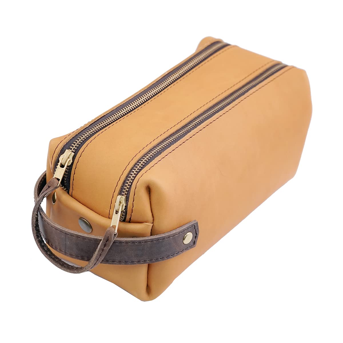 Premium Leather Doiletry Bag for Men - Large Travel Shaving Kit with Handle & Double Zipper - USA Made High Quality Buckskin - Perfect for Business Trips, Gym & Weekend Getaways