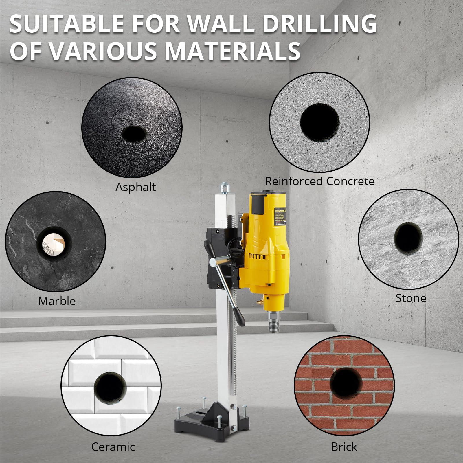 GARVEE 2500W Diamond Core Drill Machine - Wet/Dry Concrete Drilling Rig with Stand & 4.25