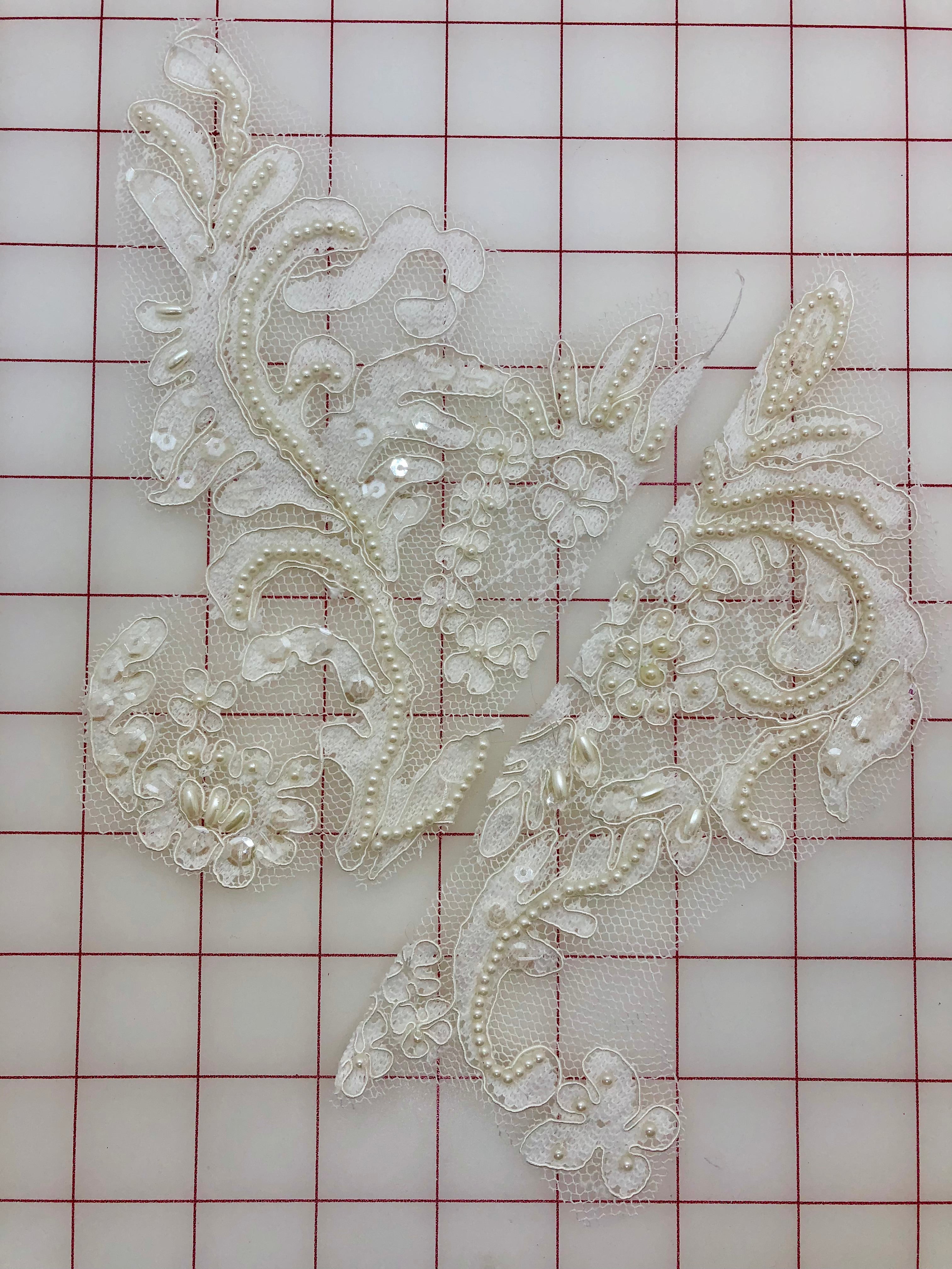 Exquisite Ivory Beaded & Sequined Lace Applique Motifs (Style C & D) - Perfect for Wedding Dresses, Evening Gowns & DIY Fashion Projects