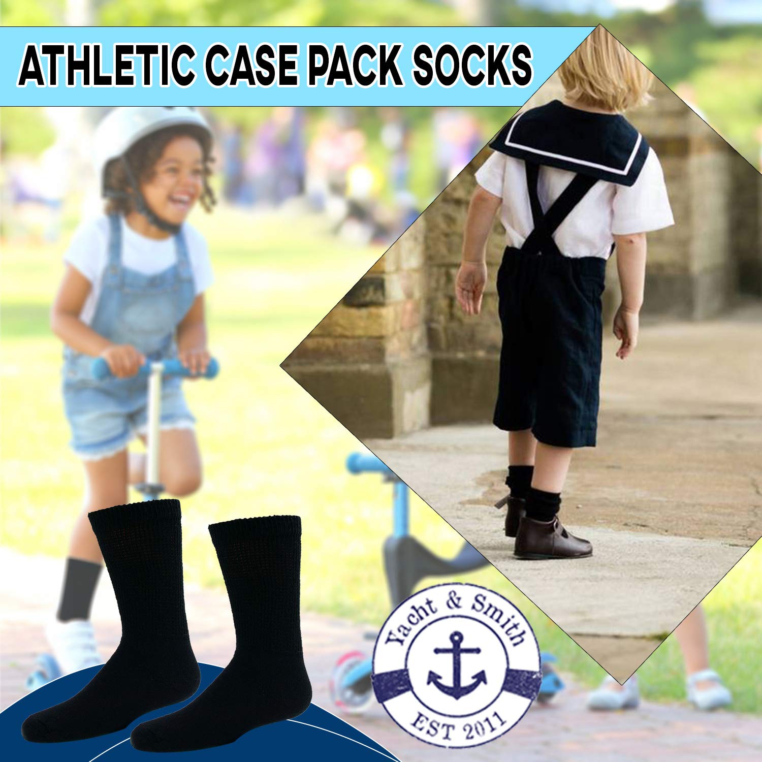 Wholesale Bulk Athletic Crew Socks for Kids & Children | Yacht & Smith Sports Socks Case Pack by SOCKS'NBULK | Perfect for School, Sports & Daily Wear
