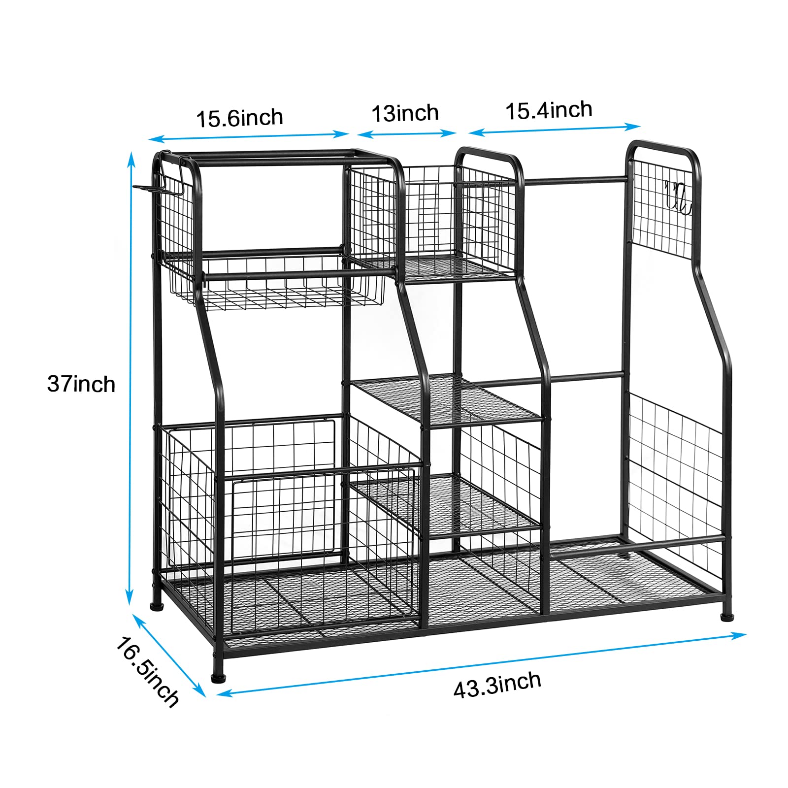 Garage Sports Equipment Organizer with Baskets & Hooks - 2 Golf Bag Holder, Outdoor Toy Storage & Ball Organizer for Garage - Perfect for Golf Clubs, Bikes, and Kids' Sports Gear Storage