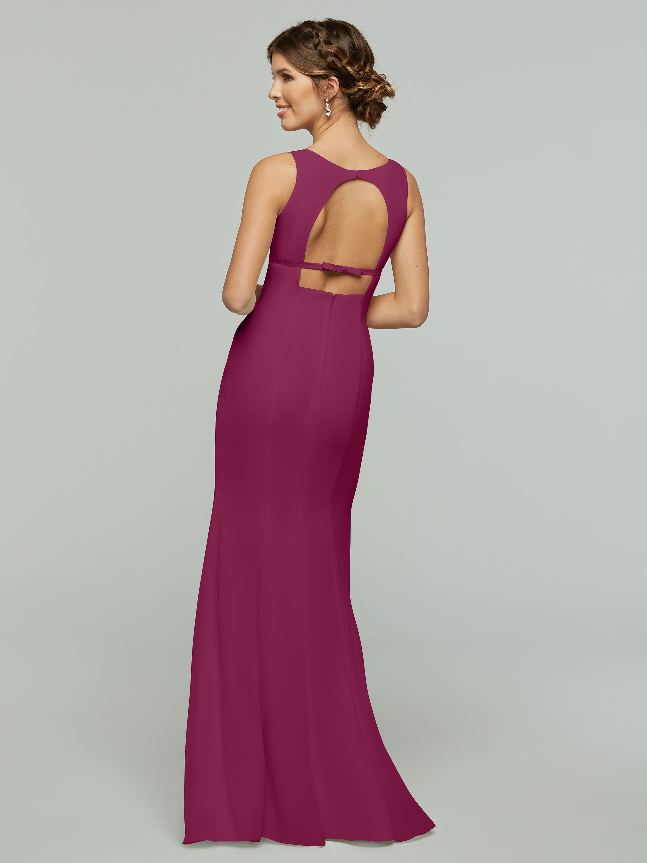 Elegant 80155 Fit and Flare Chiffon Bridesmaid Dress - V-Neck with Satin Ribbon for Weddings, Formal Events & Special Occasions