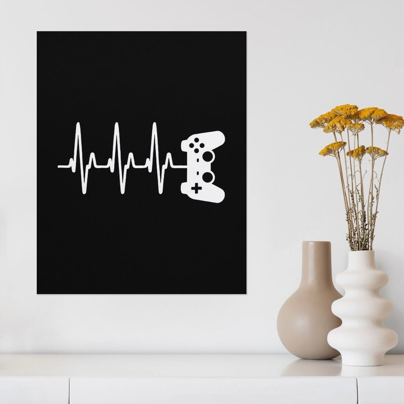 Gamer Heartbeat Canvas Wall Art - 16x20 Inch (40x50cm) Wooden Framed Poster - Perfect for Gaming Room Decor, Bedroom Wall Art & Office Wall Decor