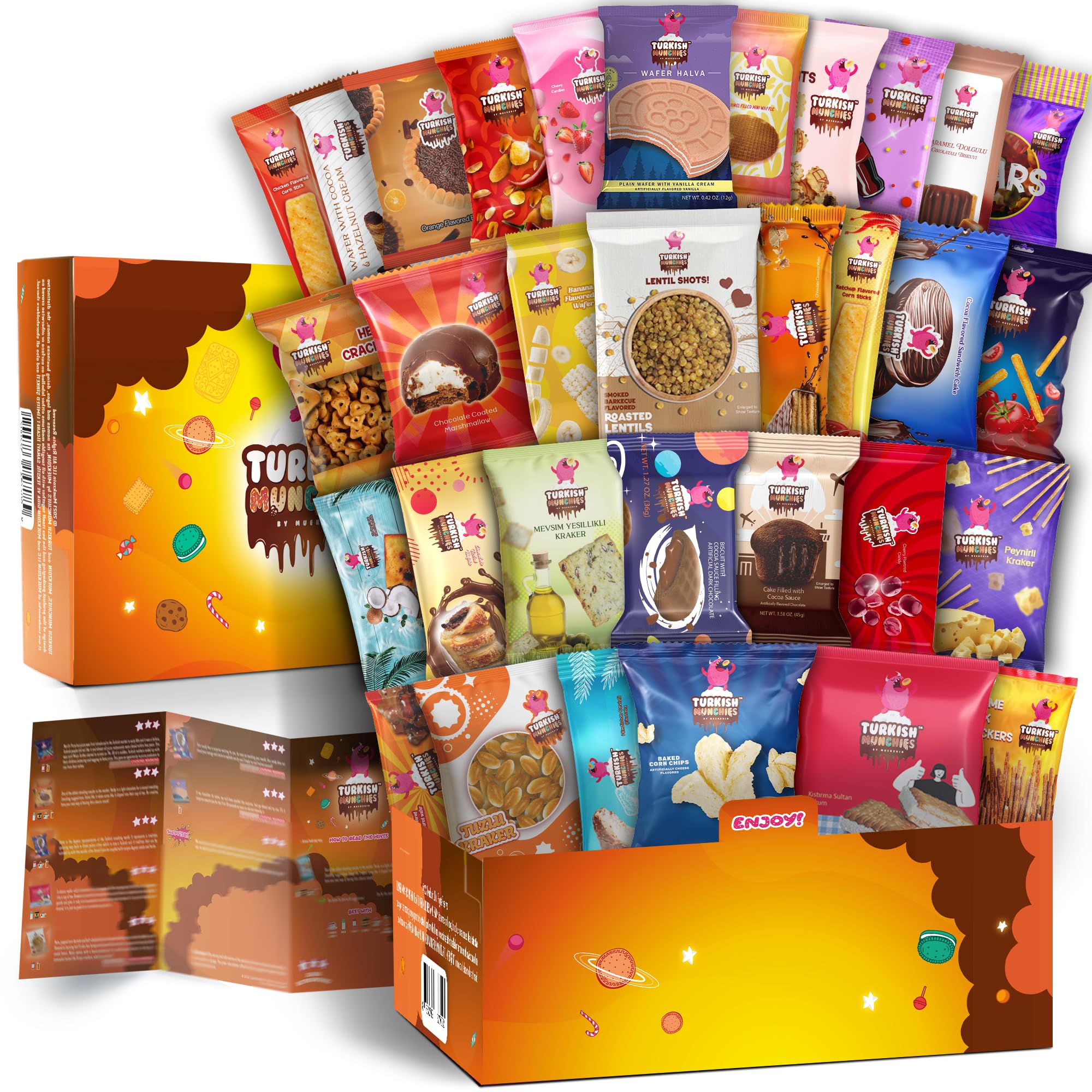 Premium International Snack Box - 32 Full-Size Exotic Snacks from Around the World Including Turkish Delights & Global Candies | Unique Gift for Foodies, Office Snacks, Party Favors & Cultural Exploration