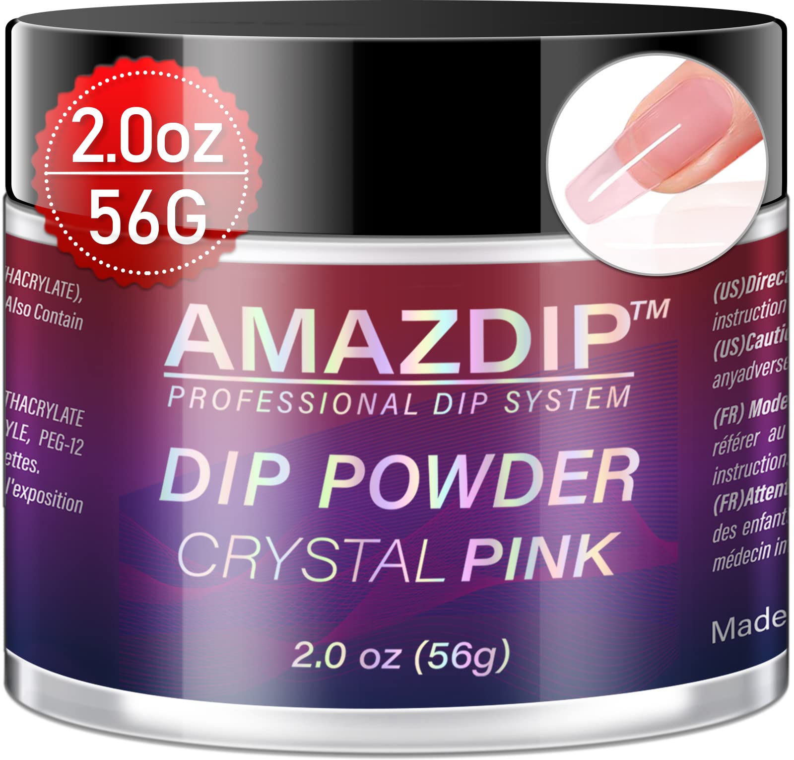 AMAZDIP Clear Pink Dip Powder Nails - 2oz (56g) for French Manicure & Nail Art - Salon & DIY Home Use - Long-Lasting & Easy Application for Professional & At-Home Nail Designs