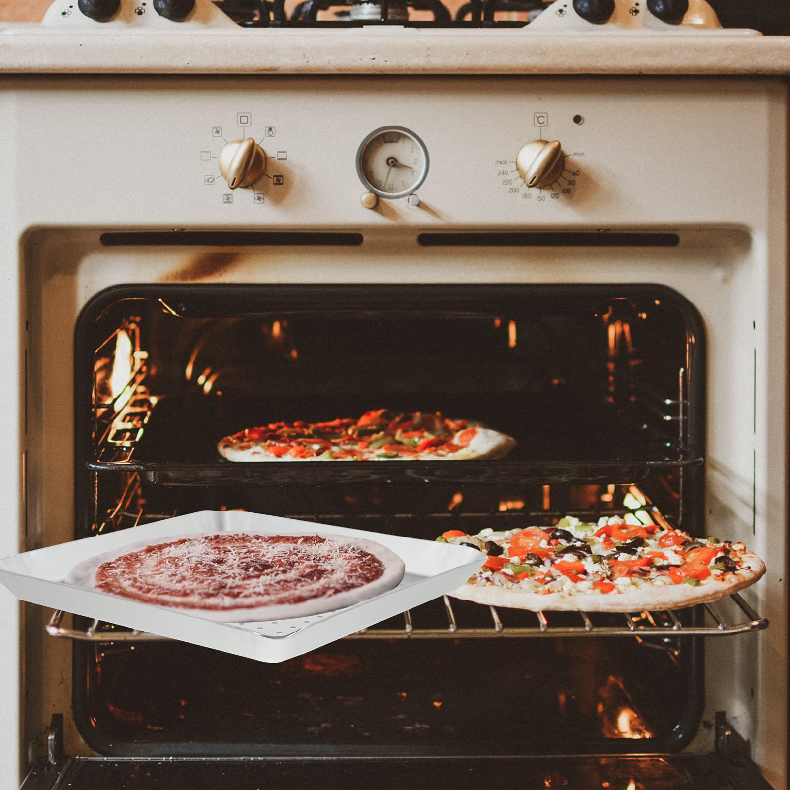 DOITOOL 12 Inch Non-Stick Square Pizza Pan - Perforated Baking Tray for Crispy Crust, Perfect for Homemade Pizza, Restaurant & Kitchen Use - Oven Safe & Easy Clean Bakeware (Ideal for Pizza Parties, Family Dinners & Commercial Kitchens)