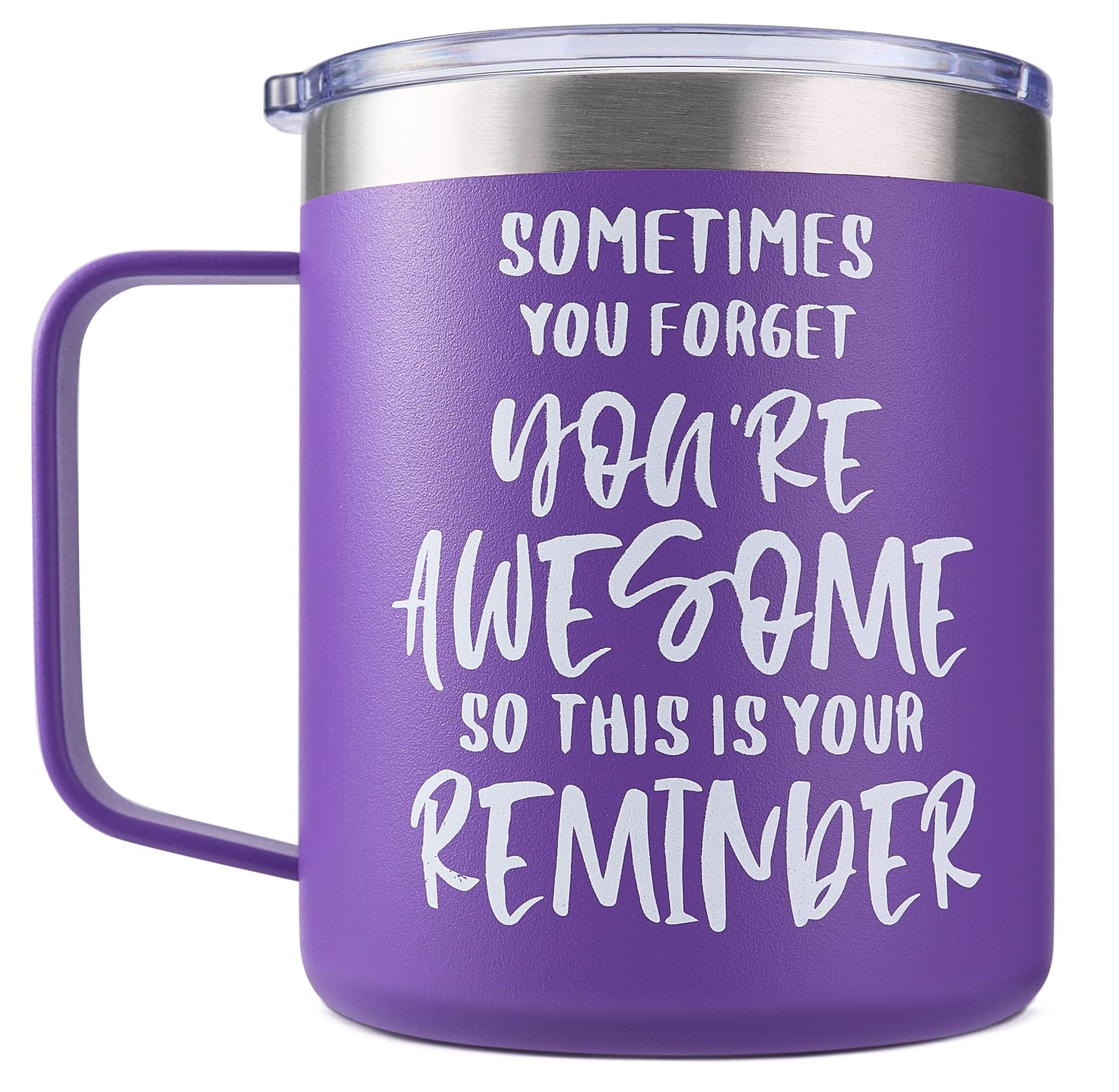 SUNWILL 14oz Insulated Stainless Steel Coffee Mug with Lid - Leakproof Travel Tumbler for Hot & Cold Drinks, Motivational Quote 