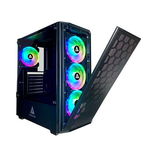 Apevia Predator BK ATX Mid Tower Gaming PC Case - High Airflow Tempered Glass Design for Gaming & Streaming Setup