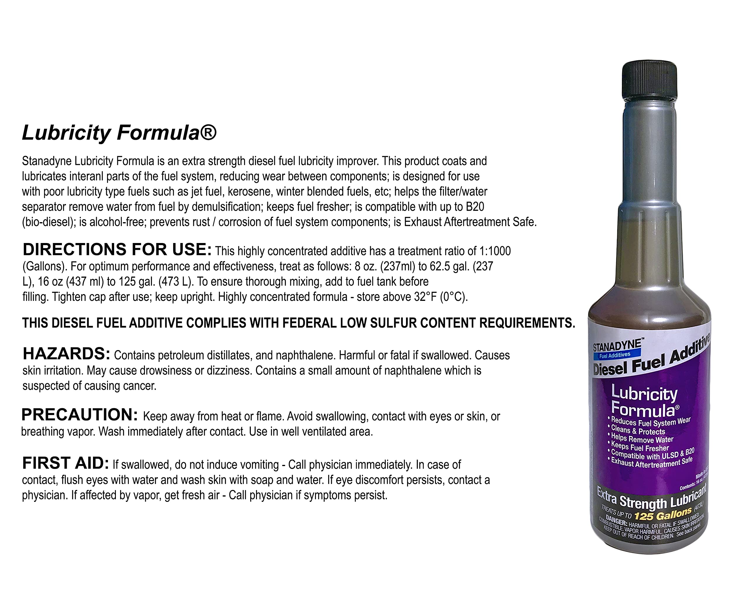Stanadyne Lubricity Formula Fuel Additive - 16 oz (38560) | 2-Pack for Diesel Engines | Improves Fuel Efficiency & Reduces Wear | Ideal for Trucks, Heavy Equipment & Winter Driving