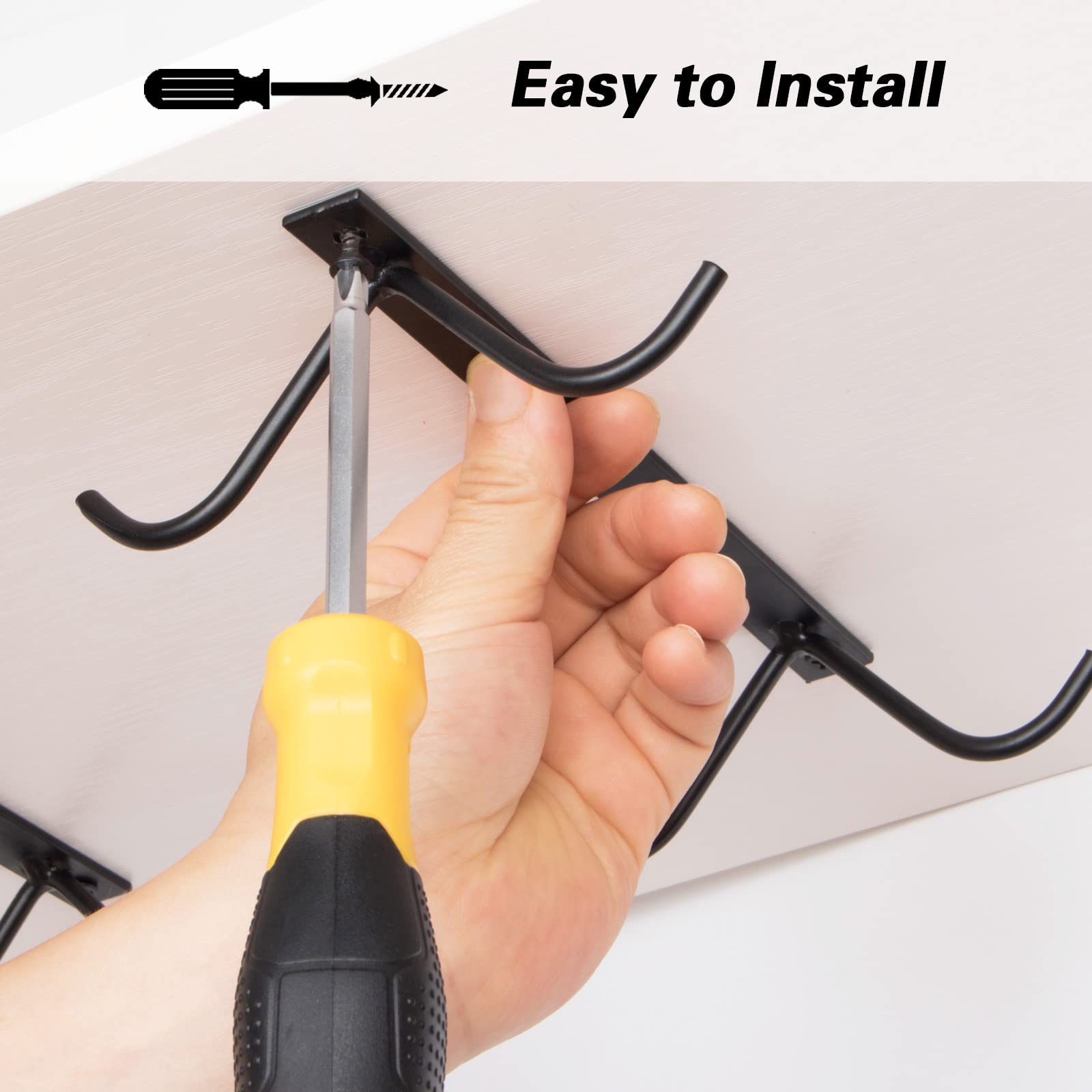 Sturdy Black Metal Cabinet Hook Mug Holder - Under Cabinet Coffee Cup Rack Organizer for Kitchen Storage, Space-Saving Hanging Utensil Shelf - Perfect for Small Kitchens, Dorms, and Office Break Rooms