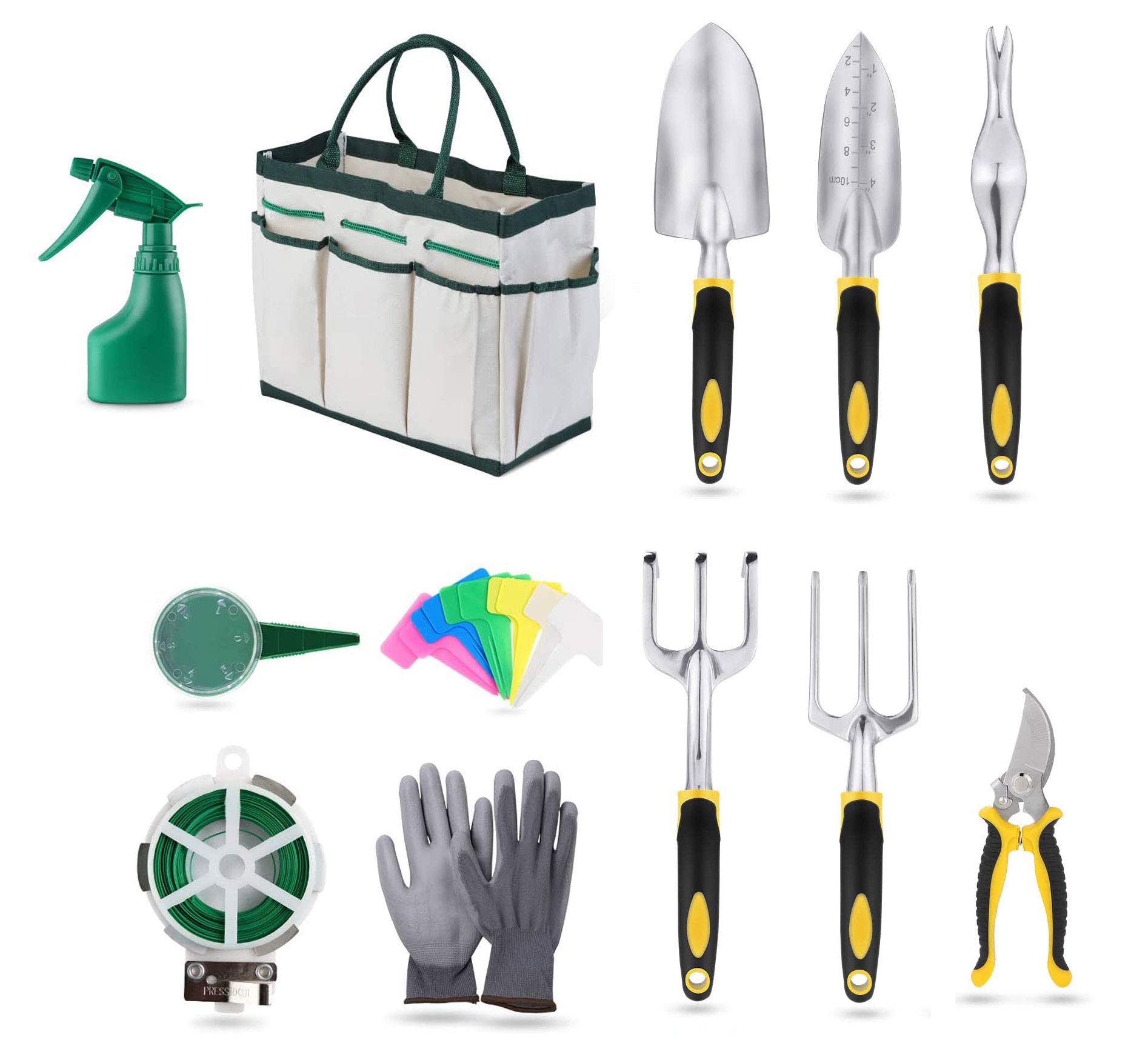 Premium 12-Piece Heavy Duty Gardening Tool Set - Cast Aluminum with Soft Rubberized Non-Slip Handles, Includes Pruning Shears & Durable Storage Tote Bag - Perfect for Home Garden, Landscaping & Outdoor Planting (Y&Y Decor)