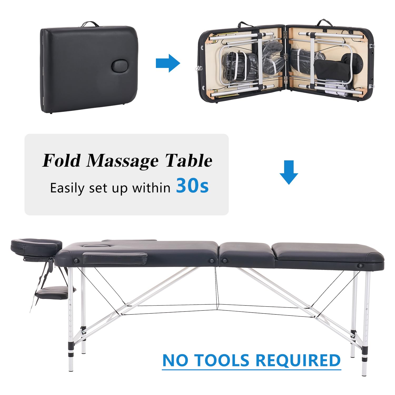 YOUNIKE Professional Portable Massage Table - Lightweight Aluminum Folding Lash Bed for Eyelash Extensions, Facial Spa & Tattoo - Height Adjustable Beauty Salon & Home Use - Perfect for Therapists, Estheticians & Tattoo Artists (Black)