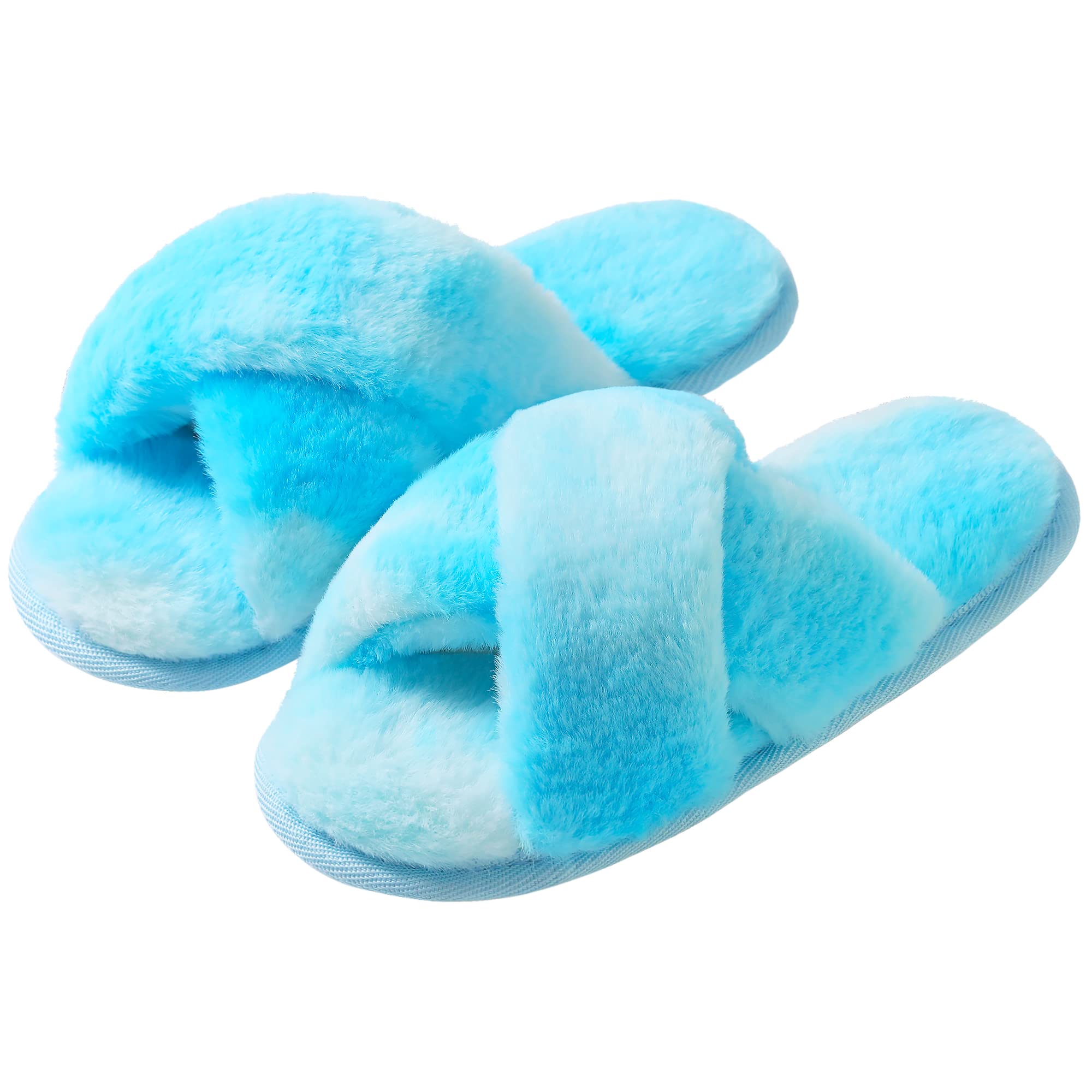 Girls Tie Dye Cross Band Slippers - Soft Plush Open Toe House Shoes with Non-Slip Sole for Indoor Comfort & Casual Wear | Perfect for Bedroom, Lounge & Home Relaxation