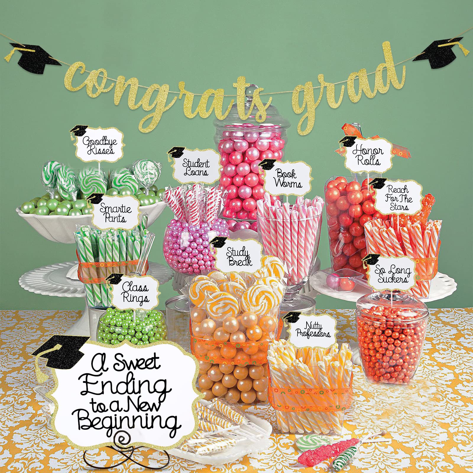 2025 Graduation Candy Bar Signs & Labels - Gold Graduation Party Decorations for Dessert Buffet, Candy Table Decor - Perfect for Graduation Party, Open House & Celebration Events