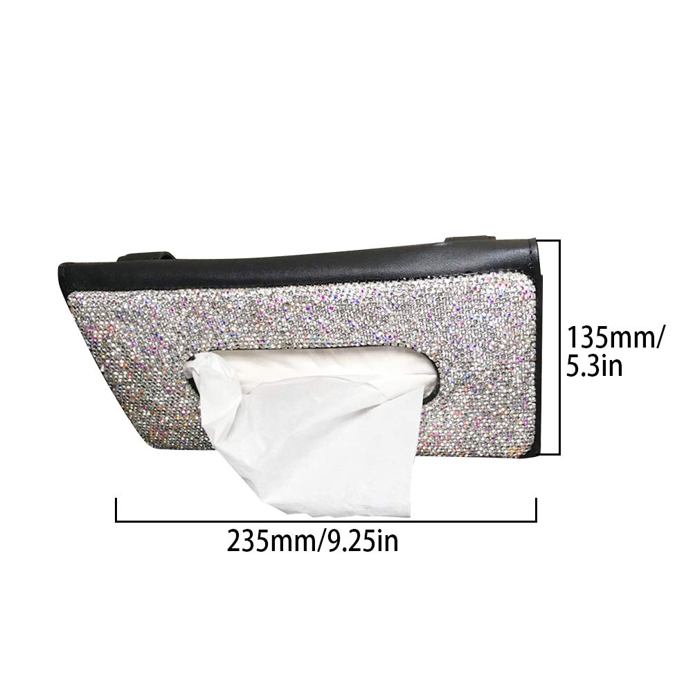 Sparkling Rhinestone PU Leather Napkin Holder - Car Backseat Hanging Tissue Box Organizer - Bling Bling Sun Visor Paper Case for Car, Home & Office (Black + White) - Perfect for Road Trips, Dining & Decor