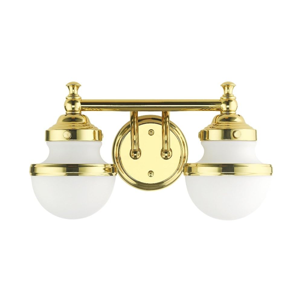 Livex Lighting 2-Light Polished Brass Bathroom Vanity Sconce - Modern Wall Light Fixture for Bathroom, Powder Room & Dressing Area
